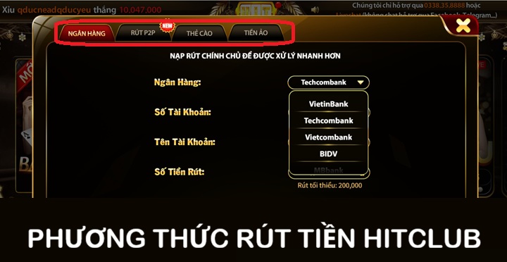 Những phương thức rút tiền Hitclub 